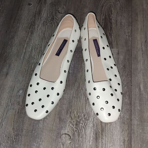 Violeta by Mango off white embellished studded flats  Sz 41 - Picture 1 of 7